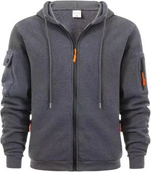 Men's Full-Zip Hoodie Sweatshirt Casual Long Sleeve Shirts Solid Color Pullover Tops Drawstring Pockets Outfit Clothes