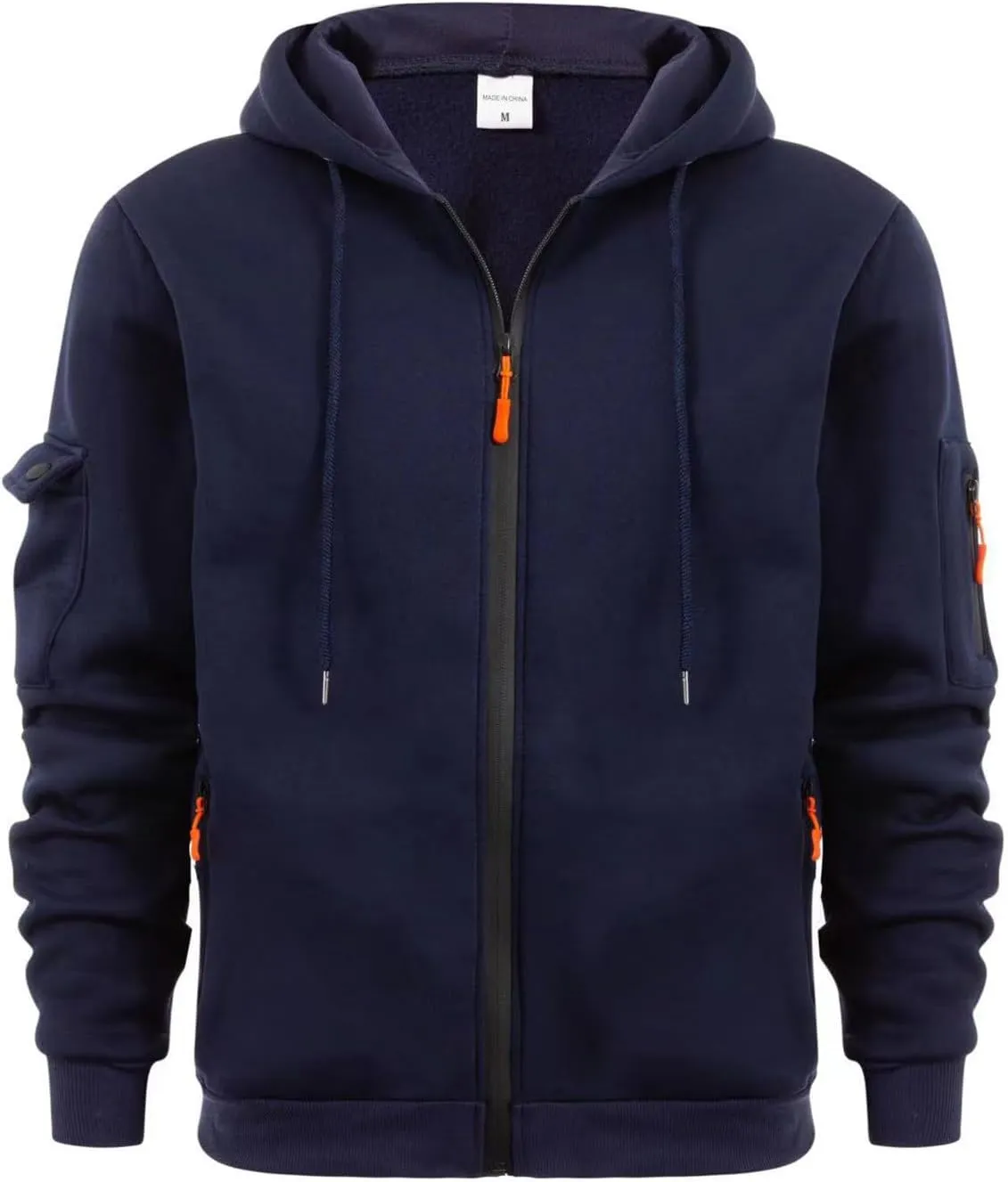 Men's Full-Zip Hoodie Sweatshirt Casual Long Sleeve Shirts Solid Color Pullover Tops Drawstring Pockets Outfit Clothes