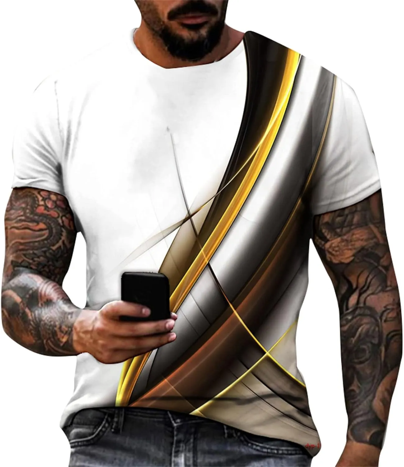 Mens Graphic T-Shirts Funny Digital Print Short Sleeve Shirts Slim Fit Graphic Summer Y2K Shirt Crewneck Western Tops