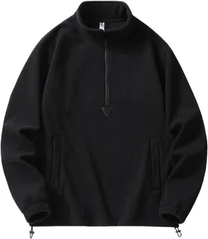 Mens Half Zip Sweatshirts Casual Fuzzy Long Sleeve Jackets Pullover Tops Solid Color Pockets Winter Outfits Clothes