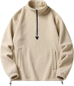 Mens Half Zip Sweatshirts Casual Fuzzy Long Sleeve Jackets Pullover Tops Solid Color Pockets Winter Outfits Clothes