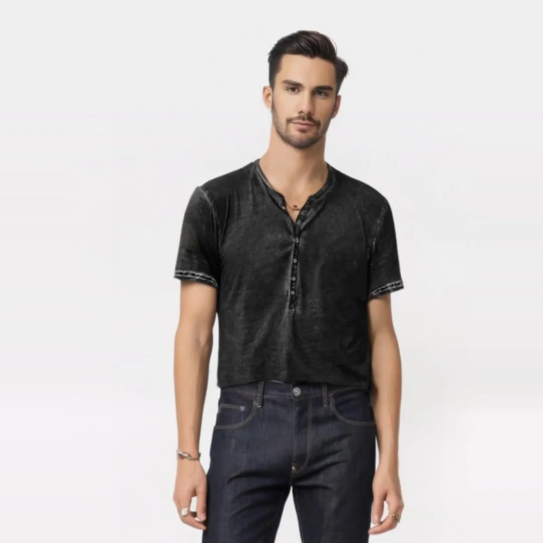 Mens Henley Shirts Retro Short Sleeve Tee V Neck Shirts Casual Button Down Washed T-Shirts for Men S~2XL