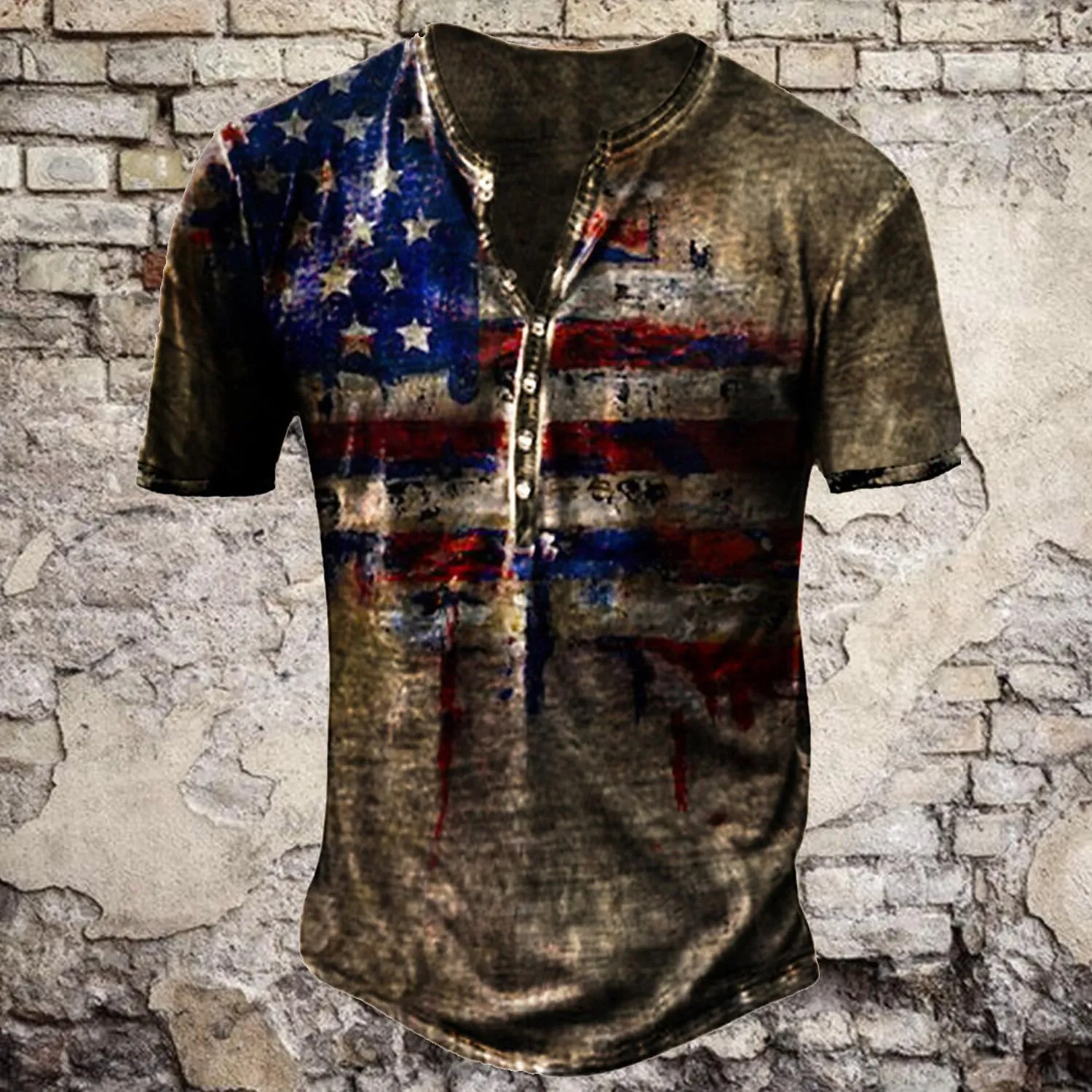 Mens Henley Shirts Retro Short Sleeve Tee V Neck Shirts Casual Button Down Washed T-Shirts for Men S~2XL