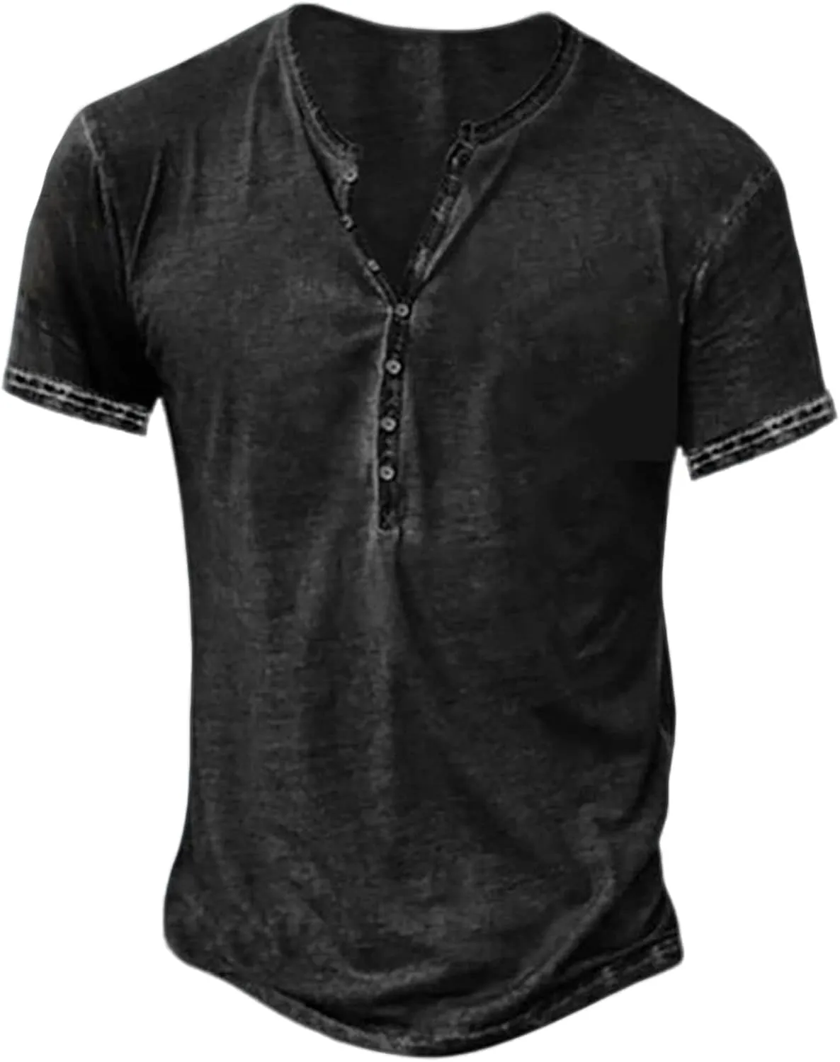 Mens Henley Shirts Retro Short Sleeve Tee V Neck Shirts Casual Button Down Washed T-Shirts for Men S~2XL