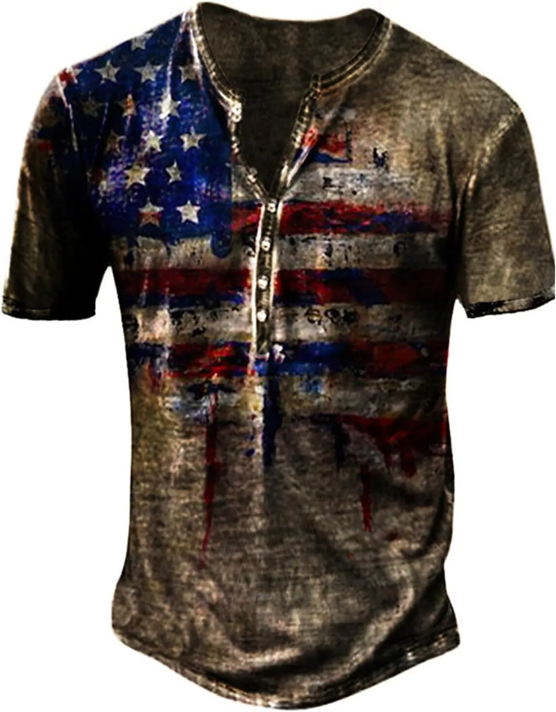 Mens Henley Shirts Retro Short Sleeve Tee V Neck Shirts Casual Button Down Washed T-Shirts for Men S~2XL