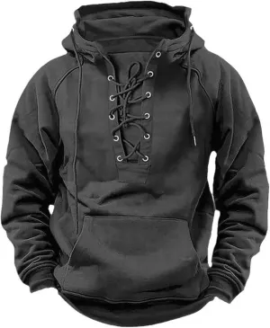 Mens Hoodie Sweatshirt Casual Long Sleeve Pullover Top Retro Solid Color Casual Hoodie Jacket Drawstring Pocket Outfit
