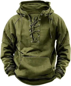 Mens Hoodie Sweatshirt Casual Long Sleeve Pullover Top Retro Solid Color Casual Hoodie Jacket Drawstring Pocket Outfit