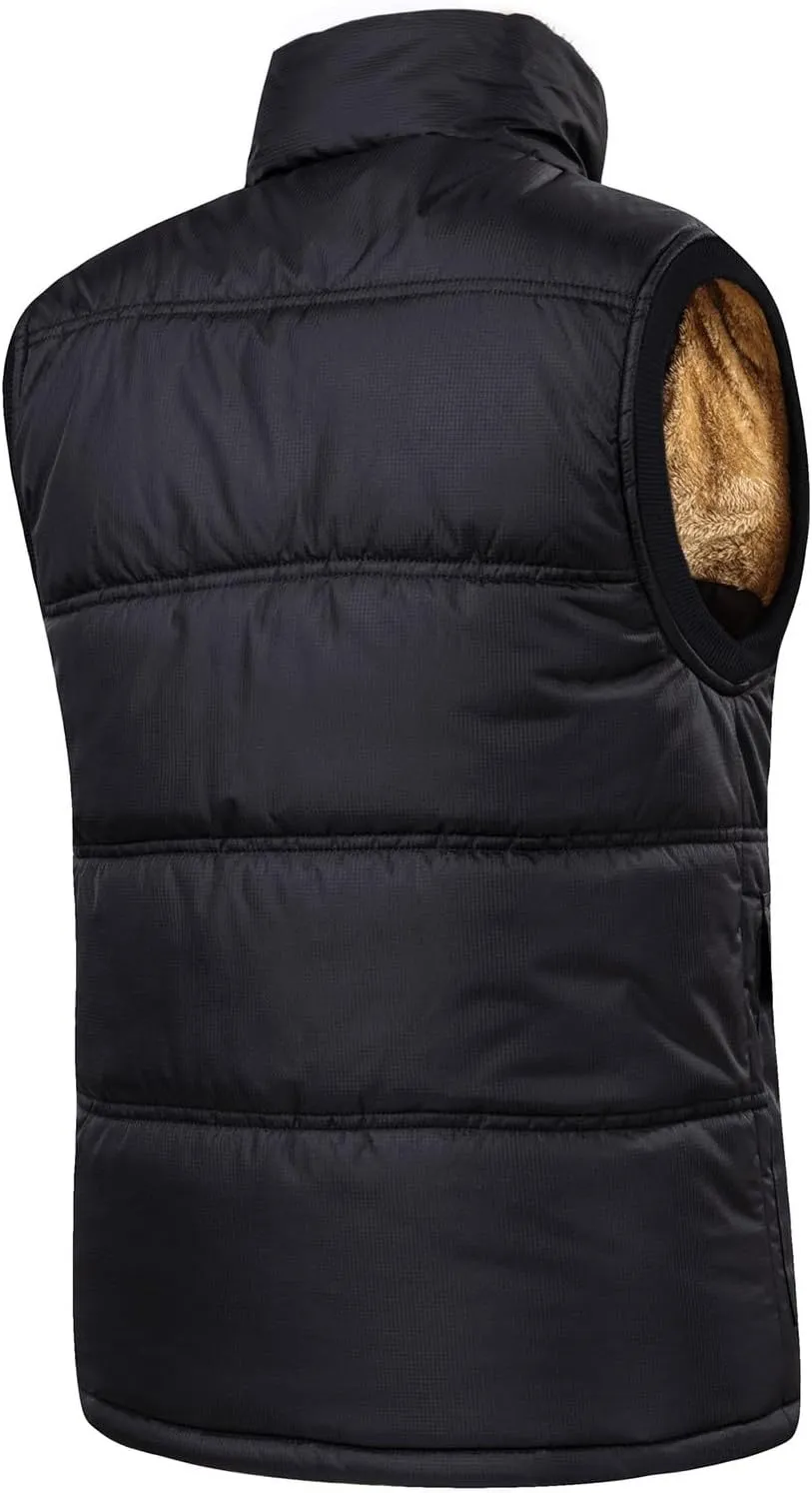 Men's Lightweight Packable Insulated Thick Padded Vest Men Warm Solid Heated Cotton Tops Pocket Casual Packable Padded