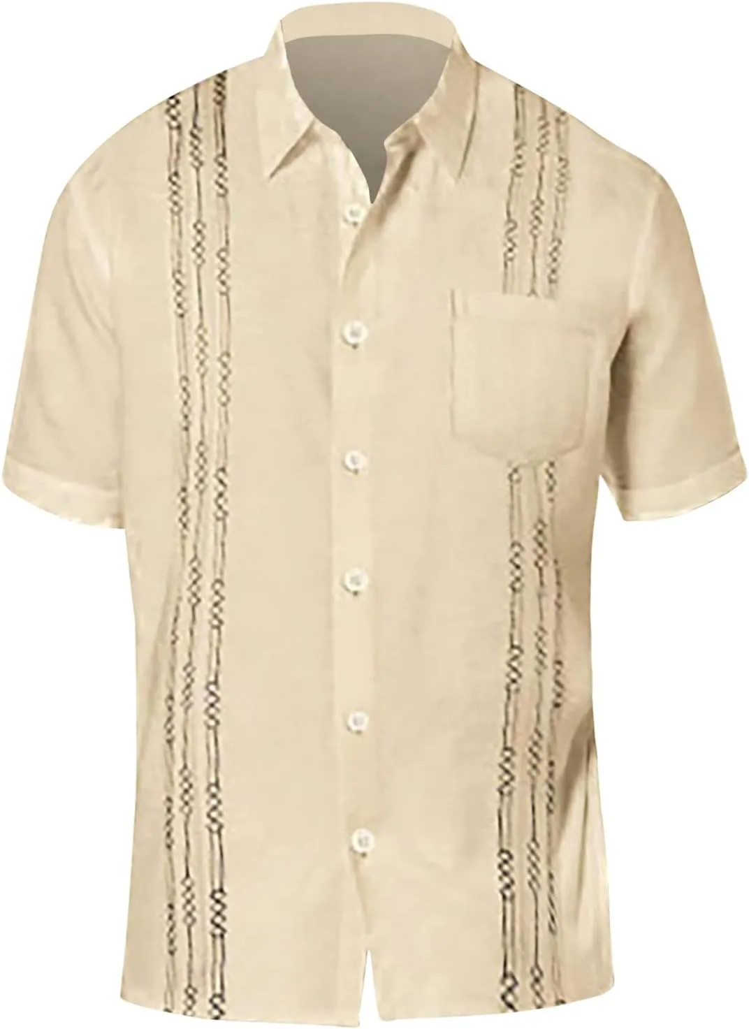 Men's Linen Shirts Short Sleeve Casual Shirt Business Dress Clothing Beach Fashion Summer Tops Crew Neck T-Shirt