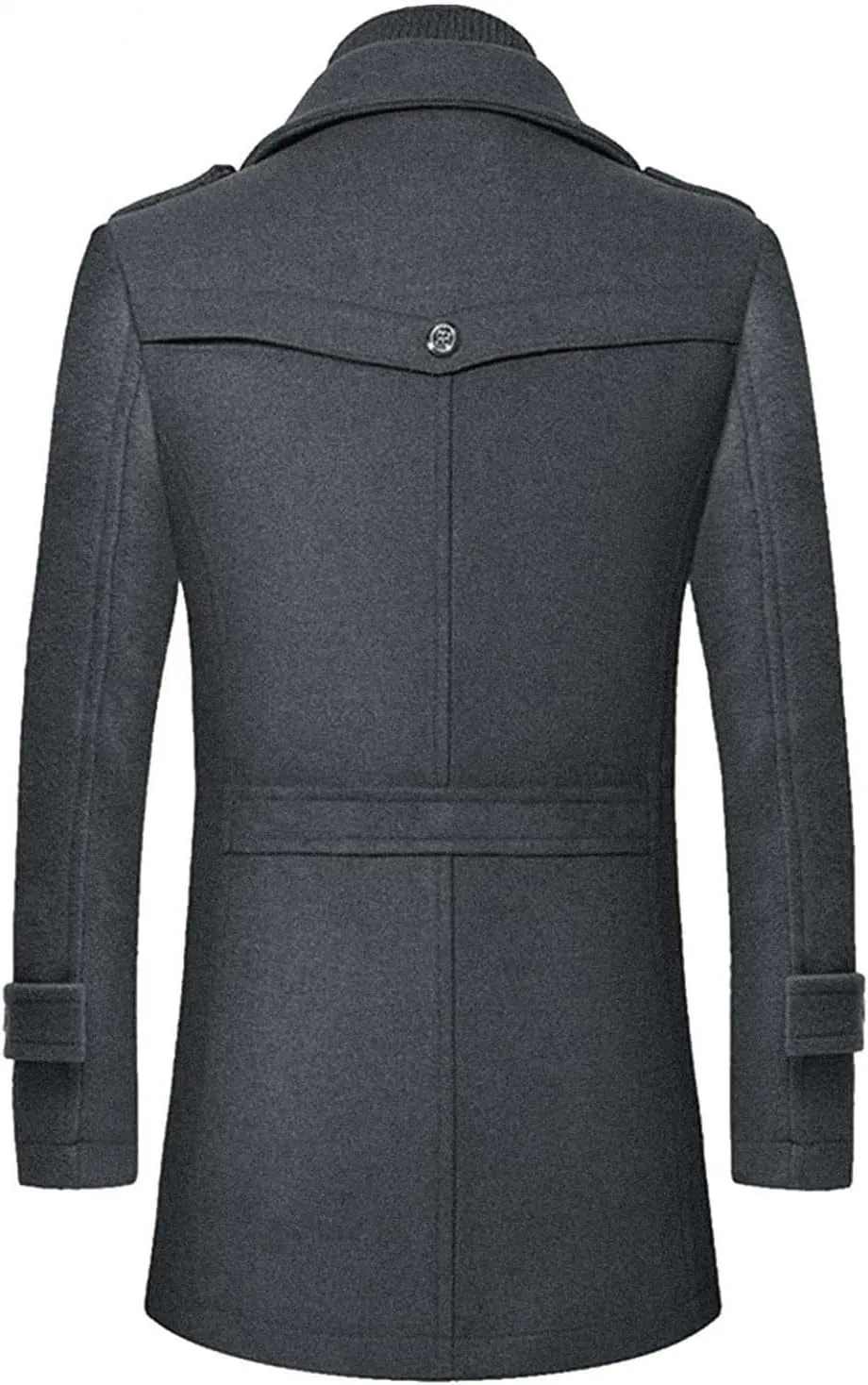 Mens Mid Length Pea Coat Thermal Single Breasted Wool Blend Coat Business Overcoat Zip Up with Zipper Flap Pockets