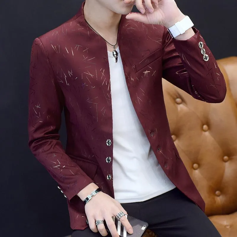 Men's Slim Fit Blazer With Chinese Collar | Plus Size