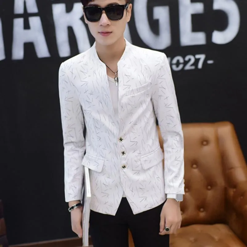 Men's Slim Fit Blazer With Chinese Collar | Plus Size