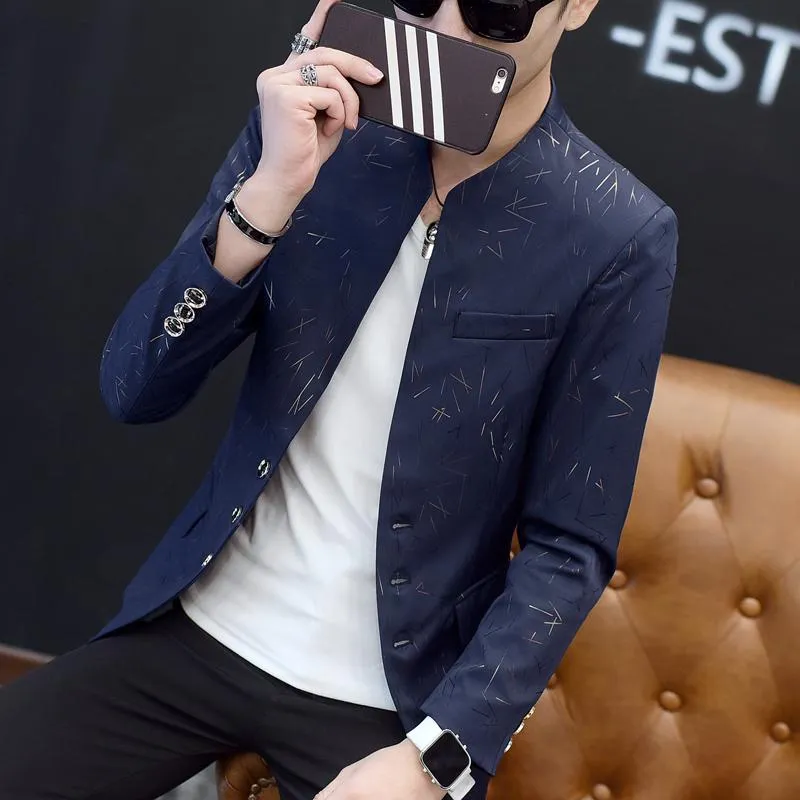 Men's Slim Fit Blazer With Chinese Collar | Plus Size