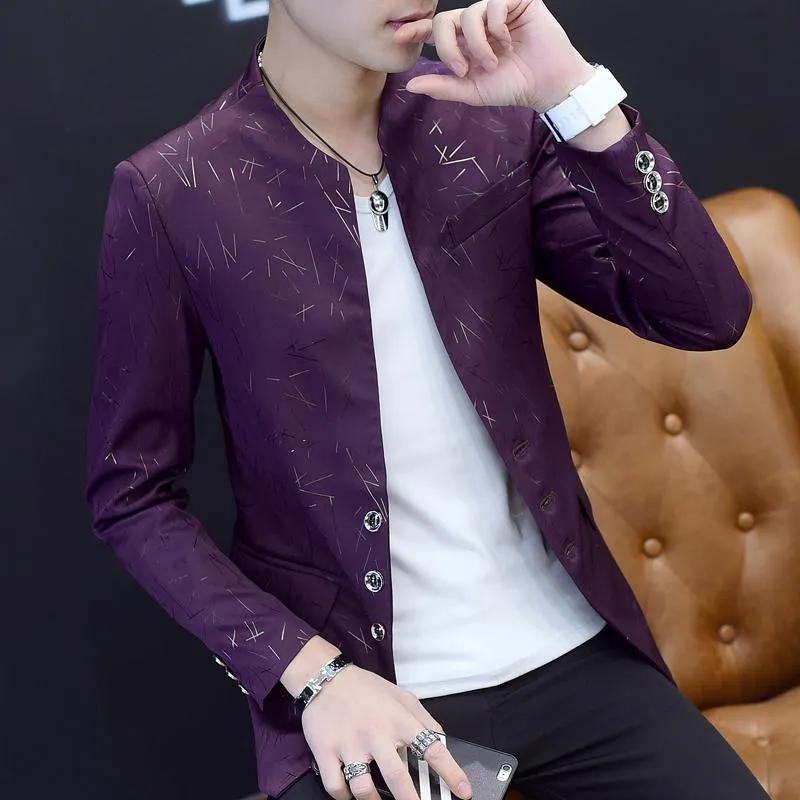 Men's Slim Fit Blazer With Chinese Collar | Plus Size