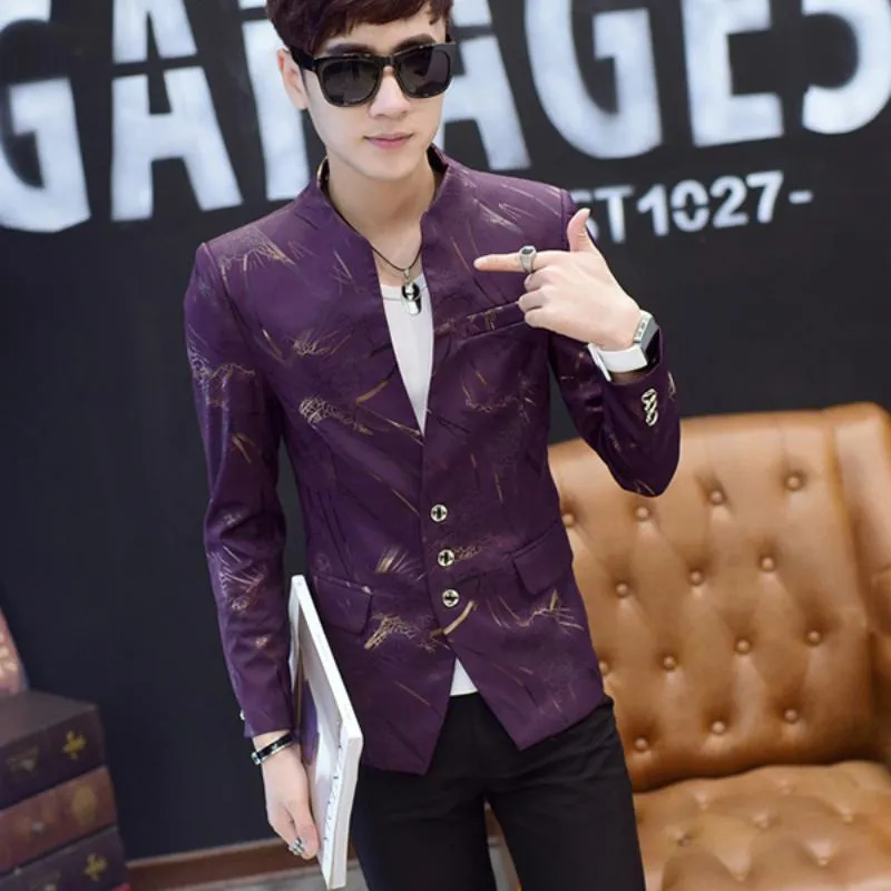 Men's Slim Fit Blazer With Chinese Collar | Plus Size