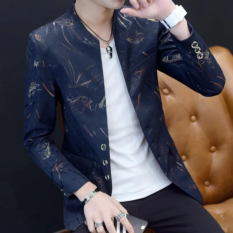 Men's Slim Fit Blazer With Chinese Collar | Plus Size