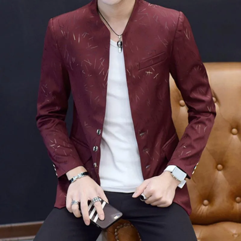 Men's Slim Fit Blazer With Chinese Collar | Plus Size