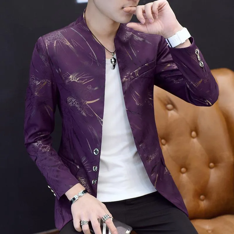 Men's Slim Fit Blazer With Chinese Collar | Plus Size