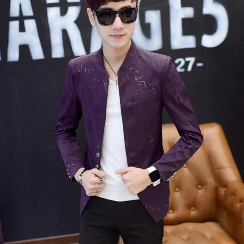 Men's Slim Fit Blazer With Chinese Collar | Plus Size