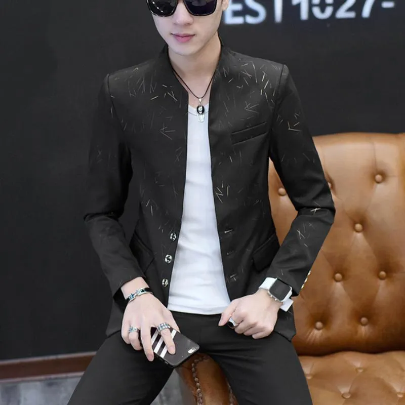 Men's Slim Fit Blazer With Chinese Collar | Plus Size