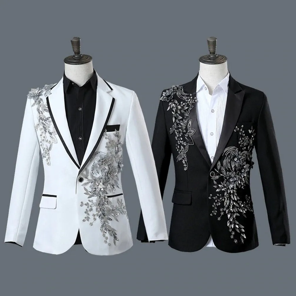 Men's Spring/Autumn Double-Side Blazer With 3D Floral Embroidery