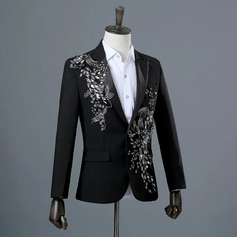Men's Spring/Autumn Double-Side Blazer With 3D Floral Embroidery