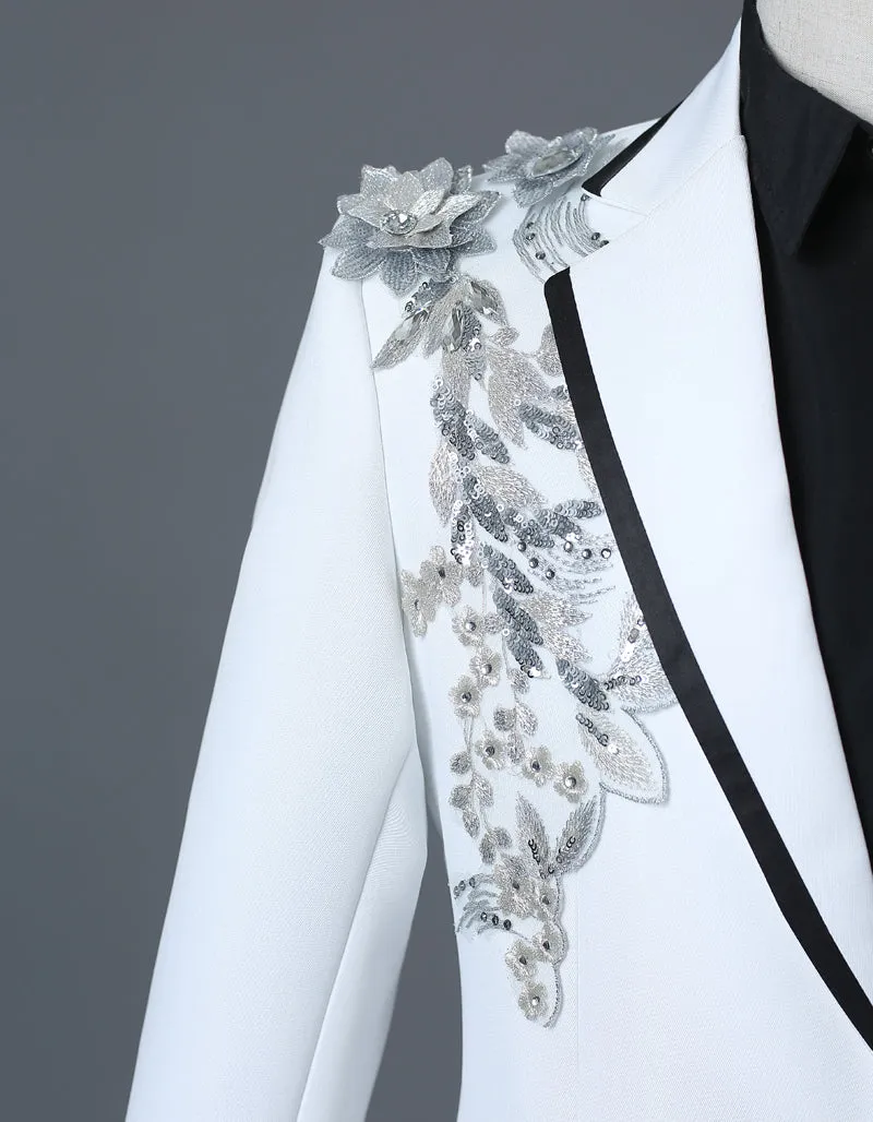 Men's Spring/Autumn Double-Side Blazer With 3D Floral Embroidery