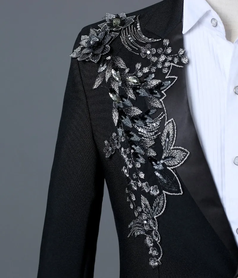 Men's Spring/Autumn Double-Side Blazer With 3D Floral Embroidery