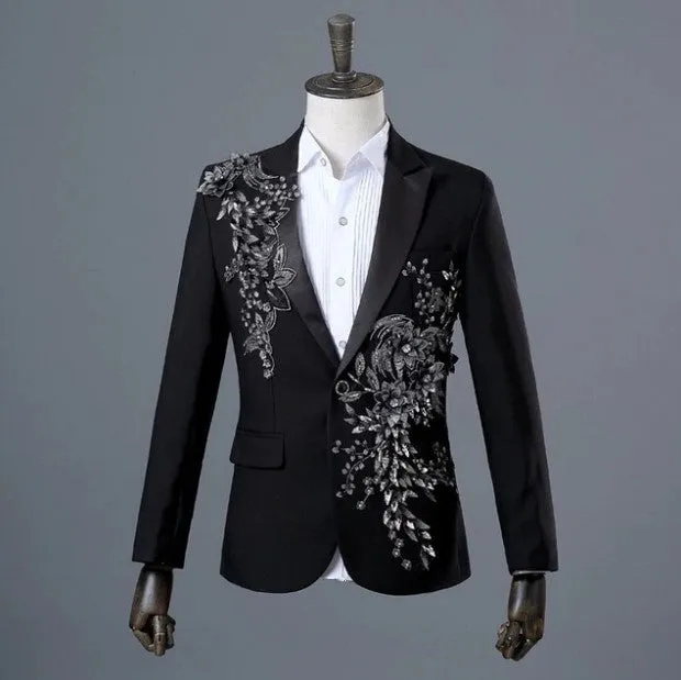 Men's Spring/Autumn Double-Side Blazer With 3D Floral Embroidery