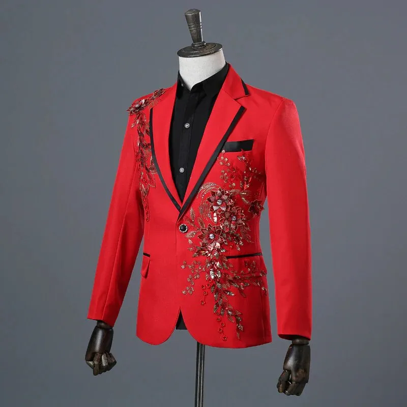 Men's Spring/Autumn Double-Side Blazer With 3D Floral Embroidery