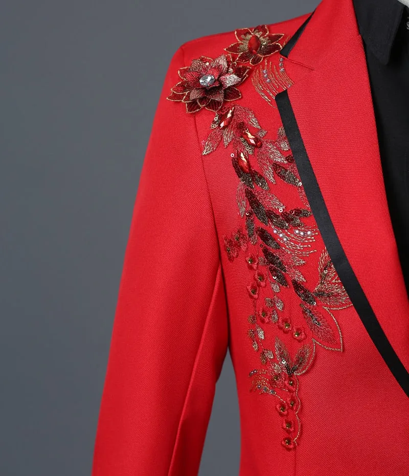 Men's Spring/Autumn Double-Side Blazer With 3D Floral Embroidery