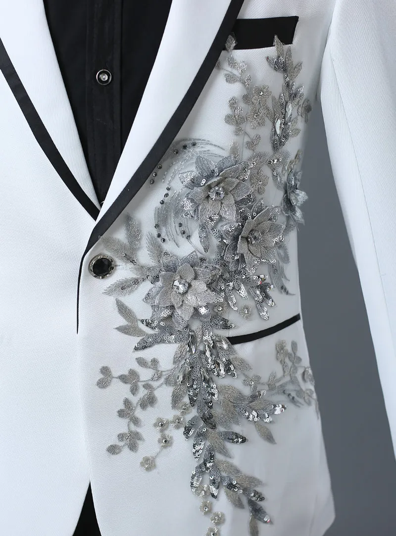 Men's Spring/Autumn Double-Side Blazer With 3D Floral Embroidery