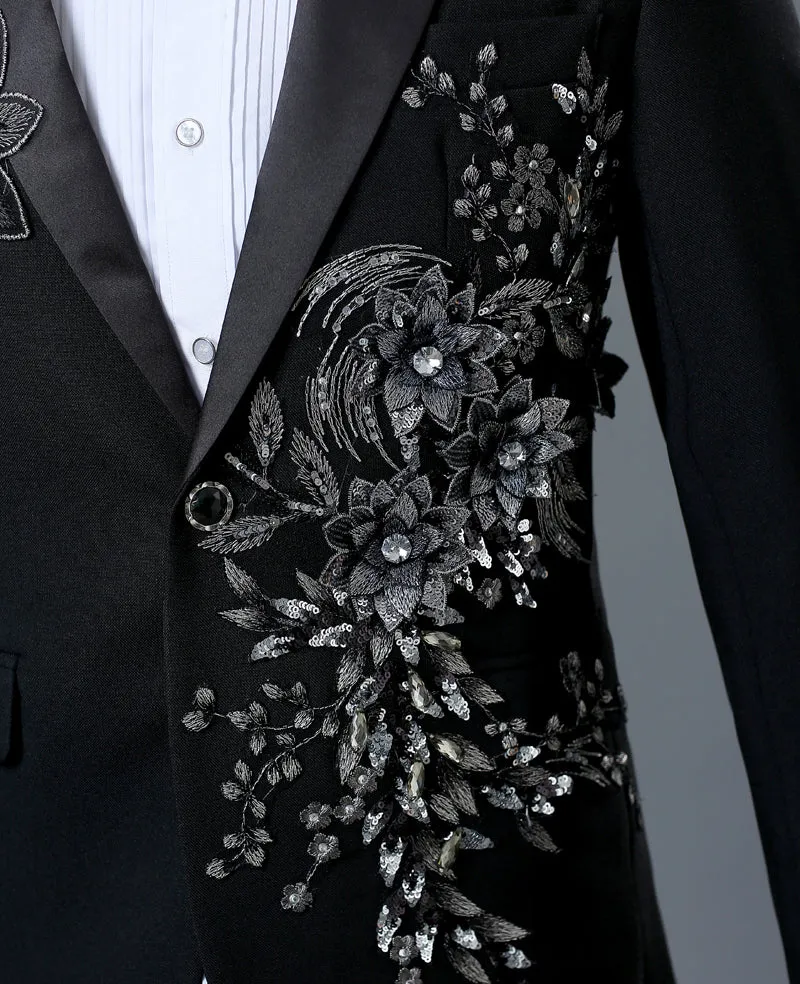 Men's Spring/Autumn Double-Side Blazer With 3D Floral Embroidery