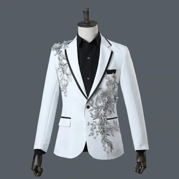 Men's Spring/Autumn Double-Side Blazer With 3D Floral Embroidery