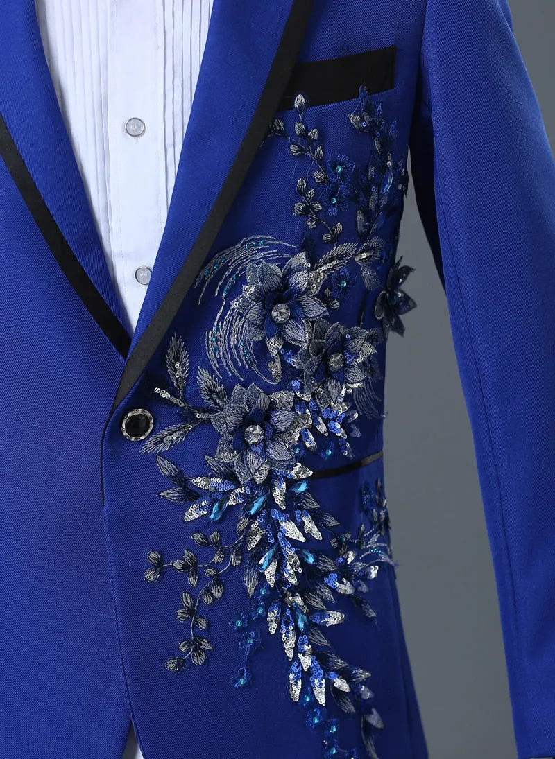 Men's Spring/Autumn Double-Side Blazer With 3D Floral Embroidery