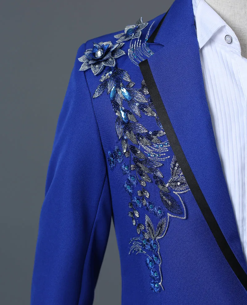 Men's Spring/Autumn Double-Side Blazer With 3D Floral Embroidery