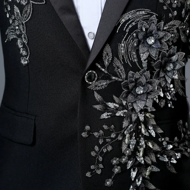 Men's Spring/Autumn Double-Side Blazer With 3D Floral Embroidery
