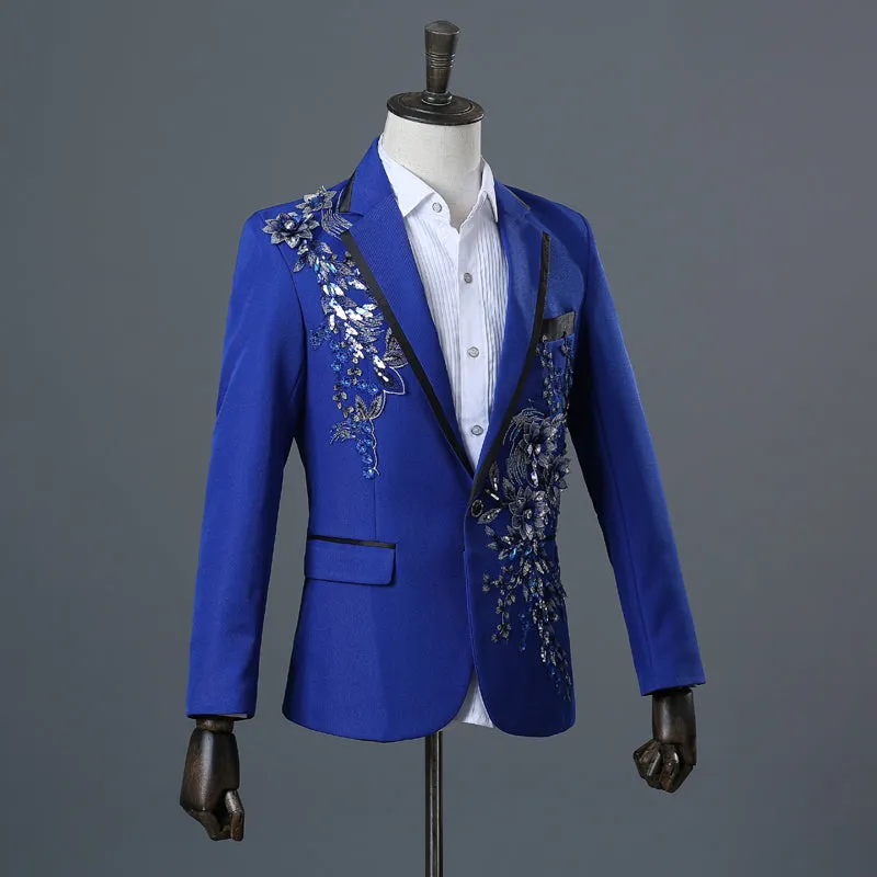 Men's Spring/Autumn Double-Side Blazer With 3D Floral Embroidery