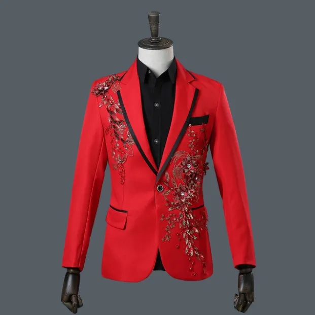 Men's Spring/Autumn Double-Side Blazer With 3D Floral Embroidery
