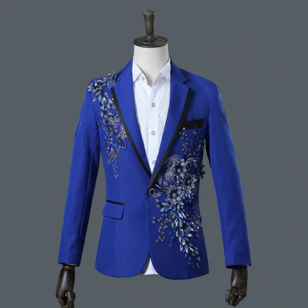 Men's Spring/Autumn Double-Side Blazer With 3D Floral Embroidery