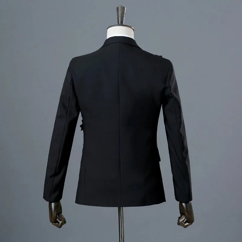 Men's Spring/Autumn Double-Side Blazer With 3D Floral Embroidery
