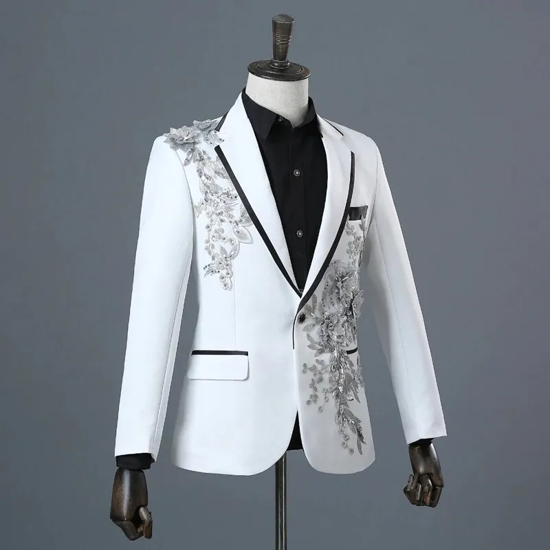 Men's Spring/Autumn Double-Side Blazer With 3D Floral Embroidery