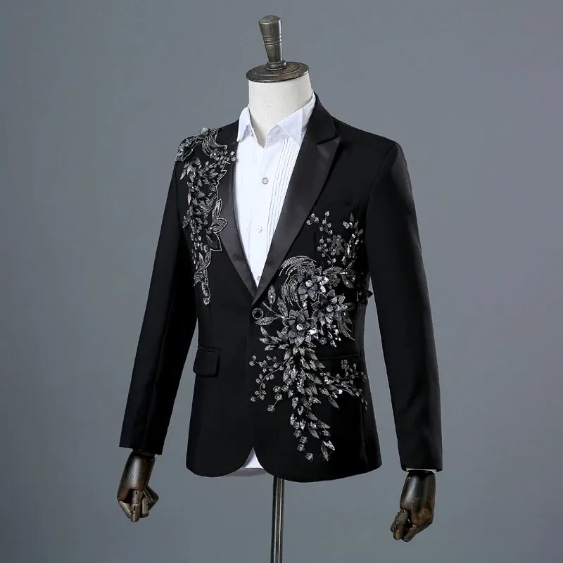 Men's Spring/Autumn Double-Side Blazer With 3D Floral Embroidery