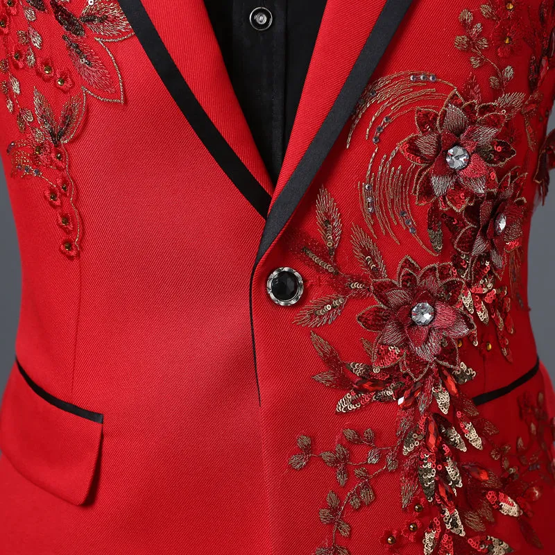 Men's Spring/Autumn Double-Side Blazer With 3D Floral Embroidery