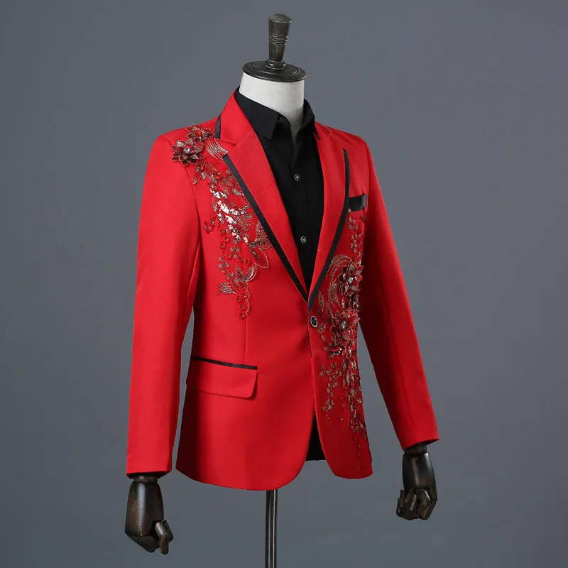 Men's Spring/Autumn Double-Side Blazer With 3D Floral Embroidery