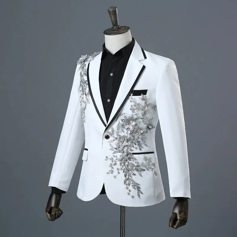 Men's Spring/Autumn Double-Side Blazer With 3D Floral Embroidery