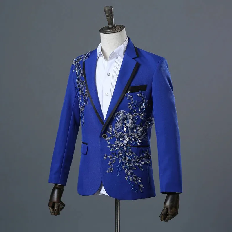 Men's Spring/Autumn Double-Side Blazer With 3D Floral Embroidery