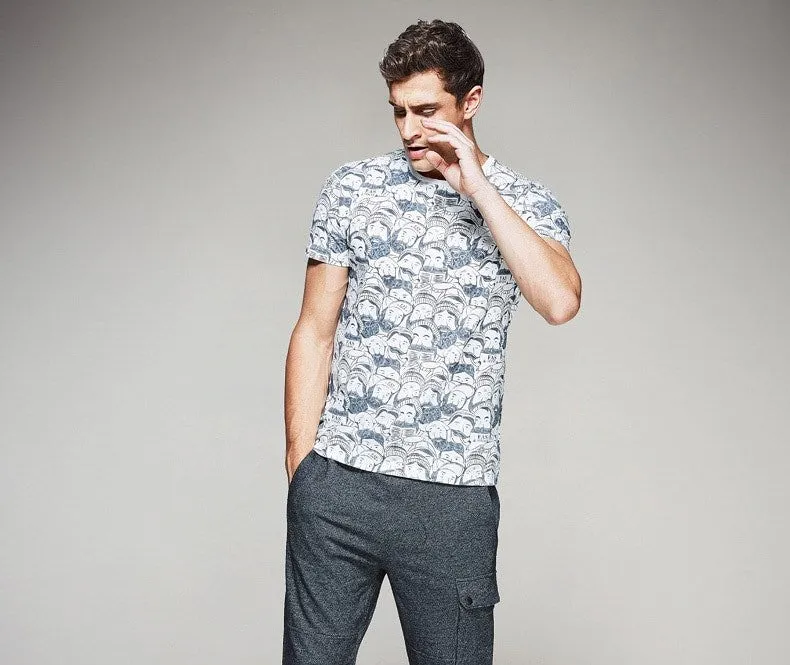 Men's Summer Cotton T-Shirt With Printed Faces