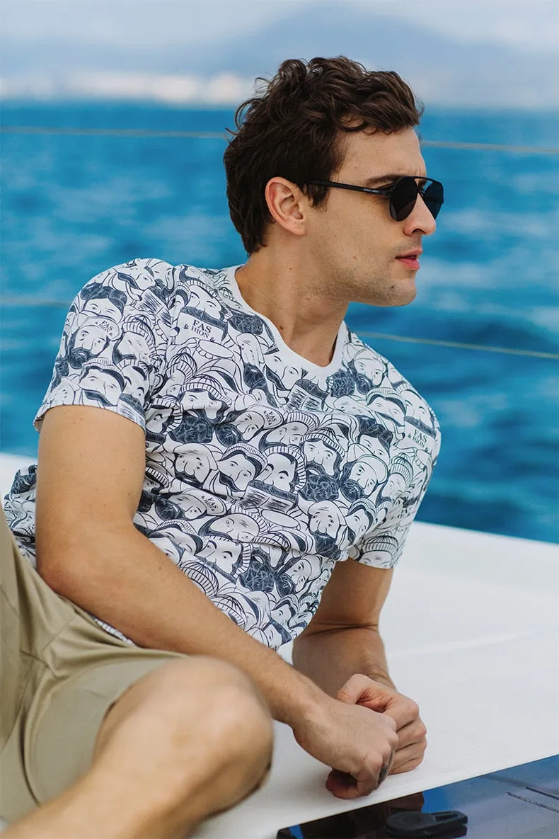 Men's Summer Cotton T-Shirt With Printed Faces