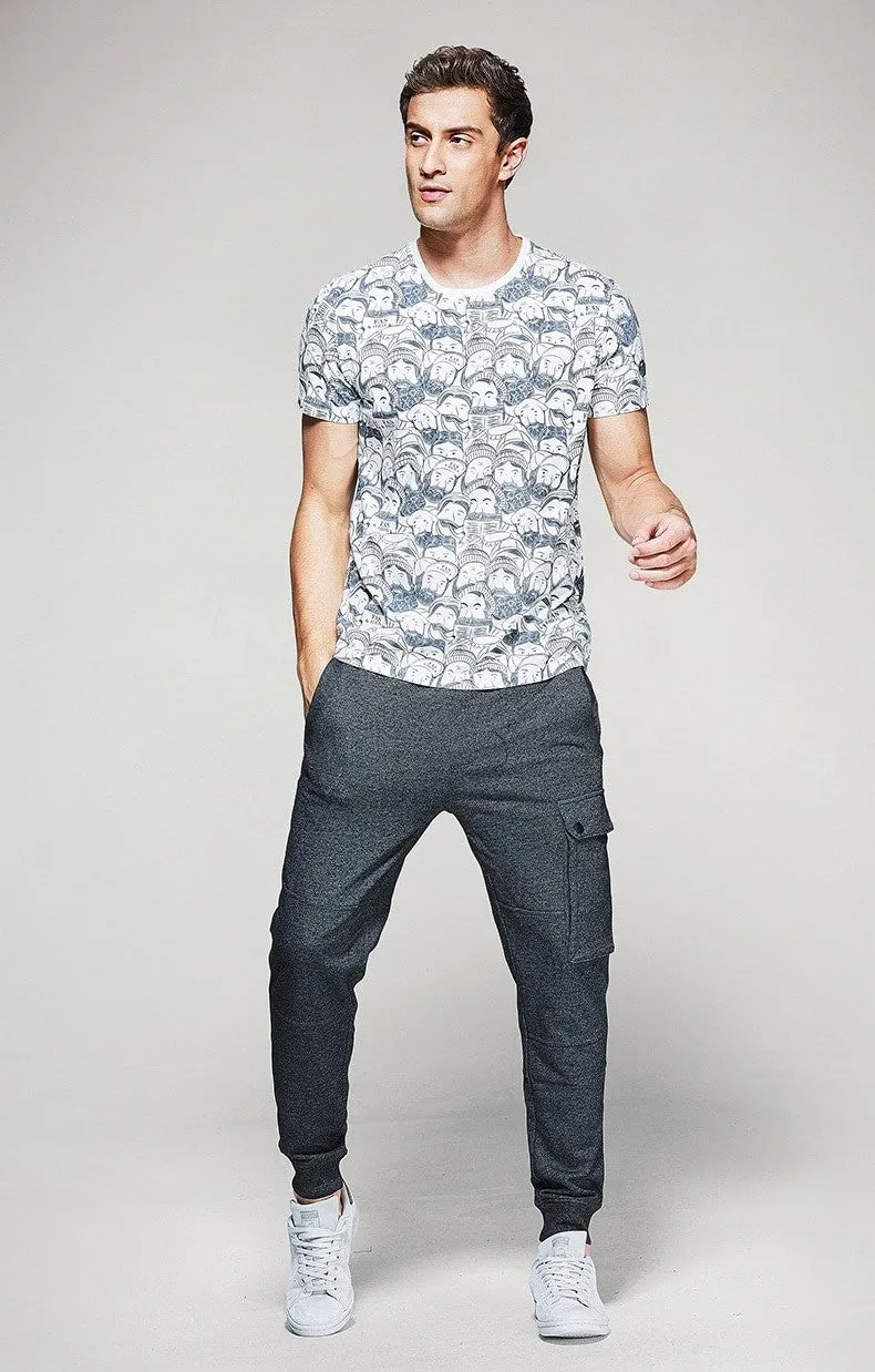 Men's Summer Cotton T-Shirt With Printed Faces